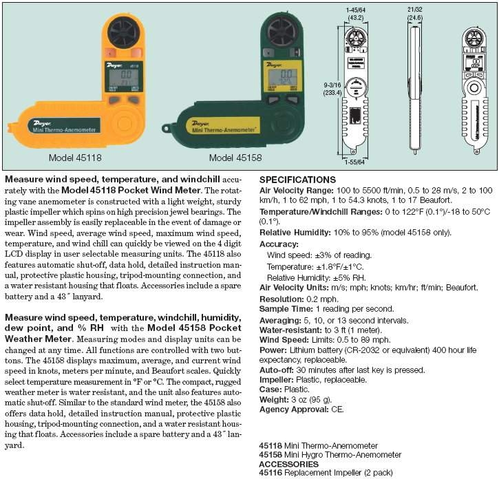Anemômetro de Bolso Digital Modelos 45118 e 45158