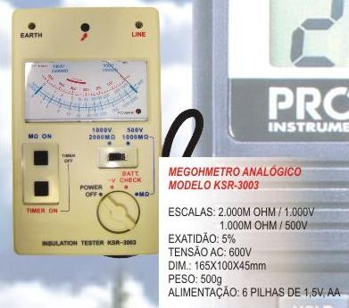 MEGOHMETRO ANALÓGICO MODELO KSR 3003