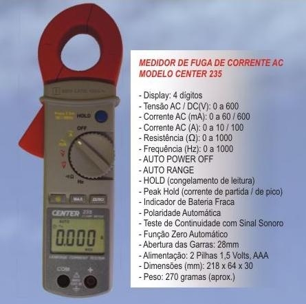 MEDIDOR DE FUGA DE CORRENTE AC - MODELO CENTER 235