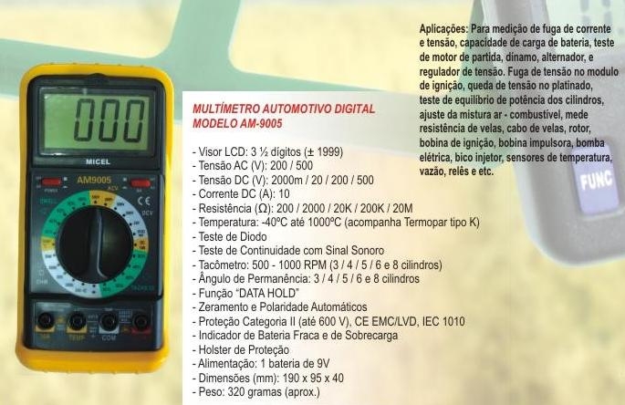 Multímetro Automotivo Digital Modelo AM 9005