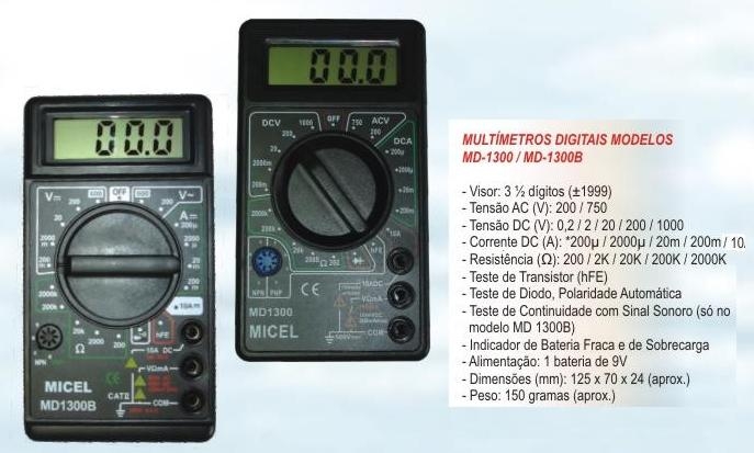 Multímetros Digitais Modelos MD1300 e MD1300B