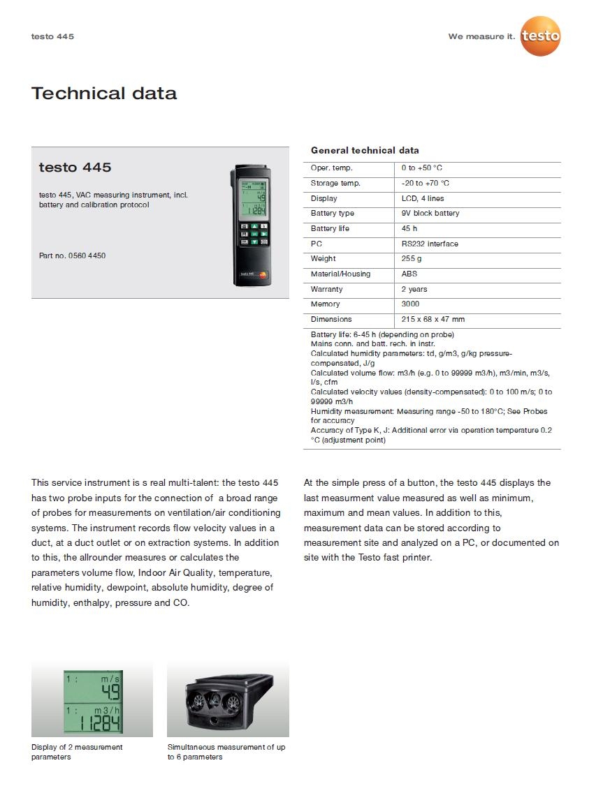 VAC Measuring Instrument - Testo 445